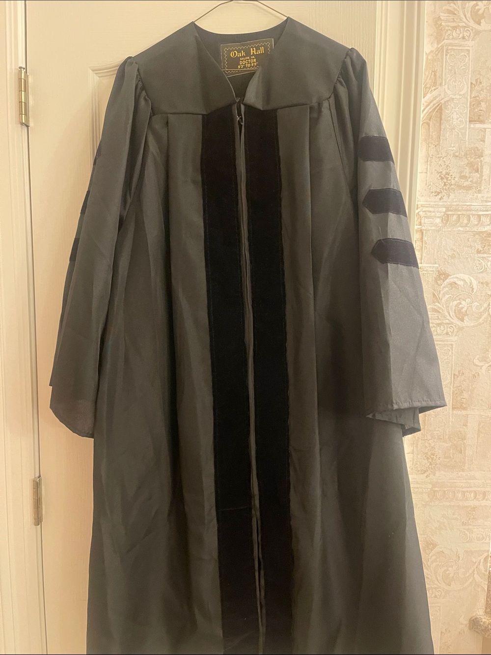 Oak Hall Black Academic Doctoral Gown with Velvet Panels